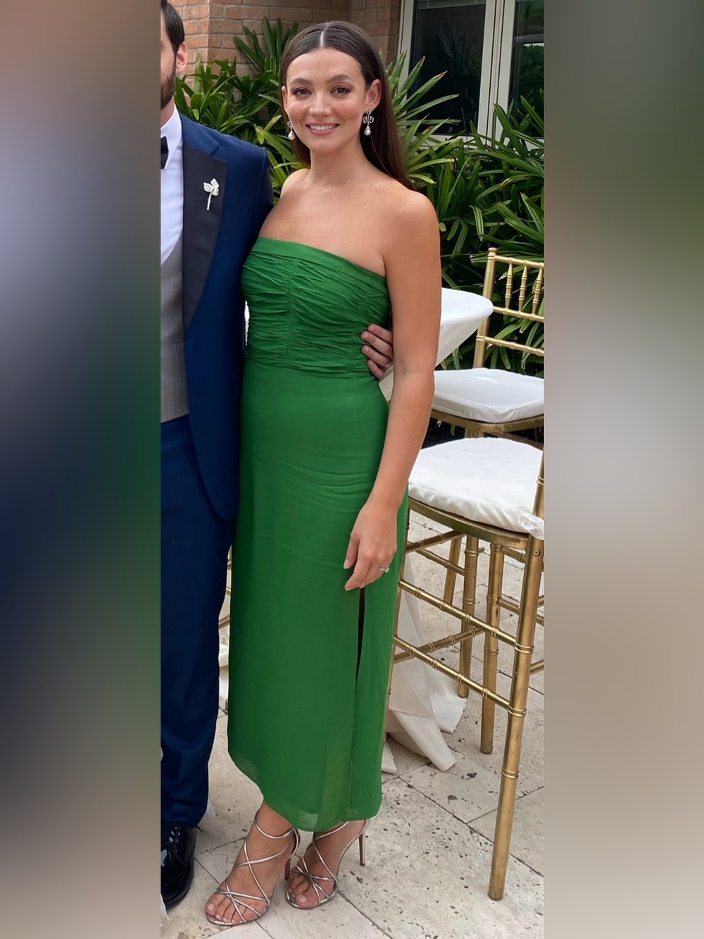 Retrofete Green Strapless Ruched Bodice Maxi Dress